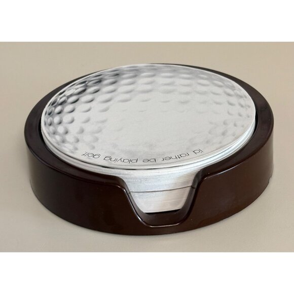 Golf-Themed Notepad Dispenser With Brown Base "Id Rather Be Playing Golf" Design - Picture 1 of 8